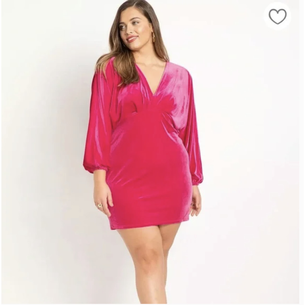 Eloquii Pink Velvet Mini Dress Plunging Plus Size 18 NWT - Picture 1 of 8